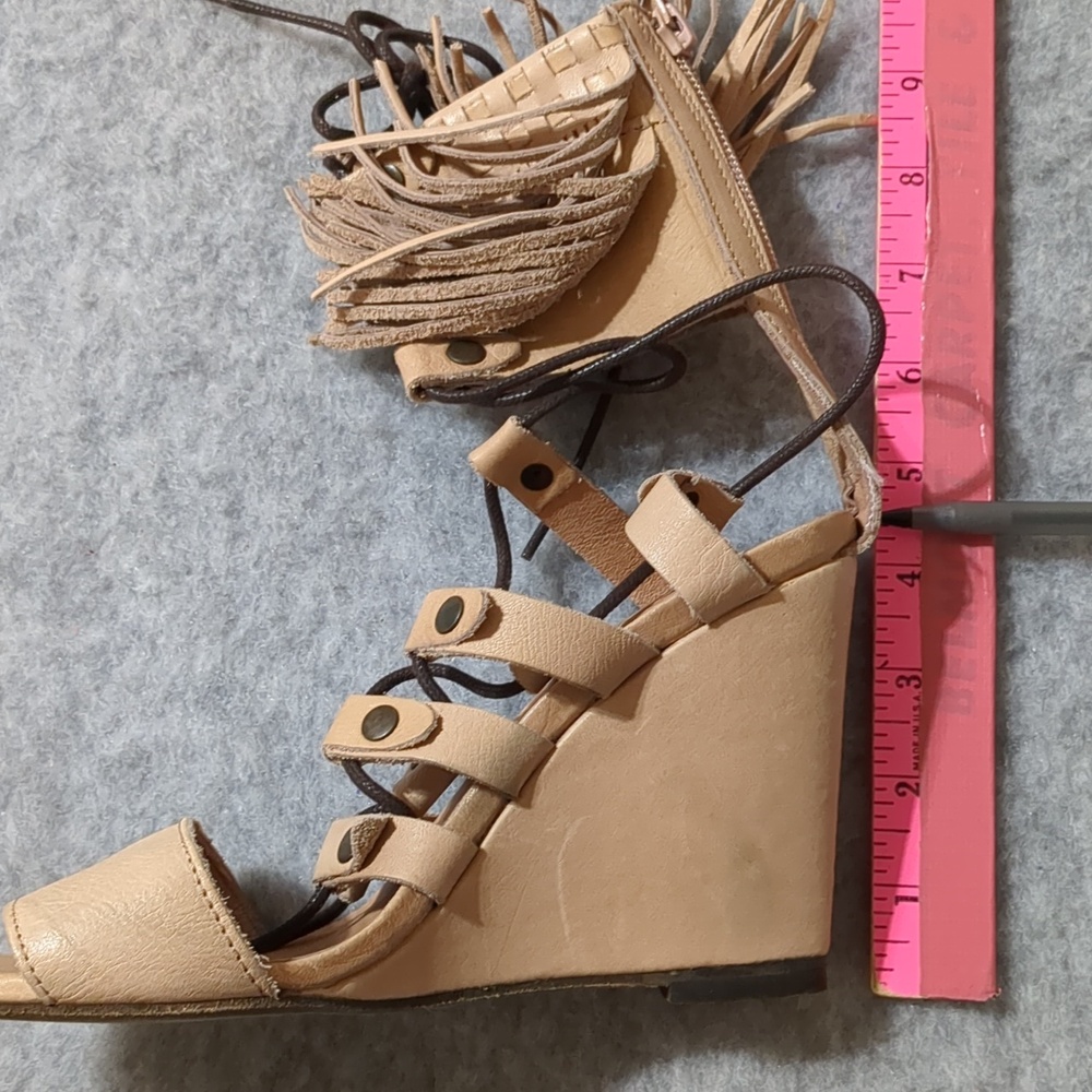 Free People Womens Solstice Nude Suede Fringe Wedge Sandals Size EU 37 US 7 - Picture 7 of 12